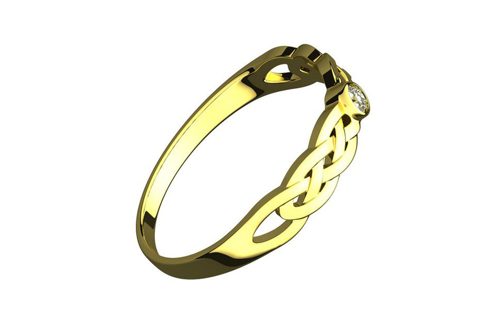 14K Gold Plated Silver Ring, CZ Stone, Celtic Trinity Knot
