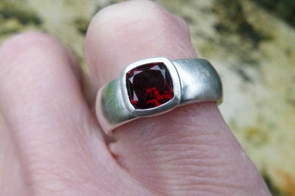 Cushion garnet ring