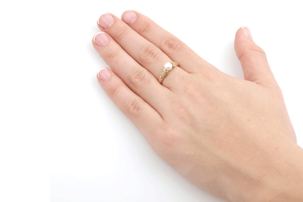 Antique Style Pearl 14K Gold Engagement Ring