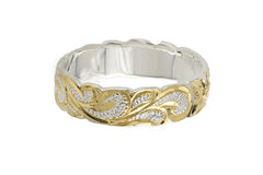 Hawaiian Heirloom Maile Scroll Ring in Sterling Silver and Yellow Gold Vermeil 6mm