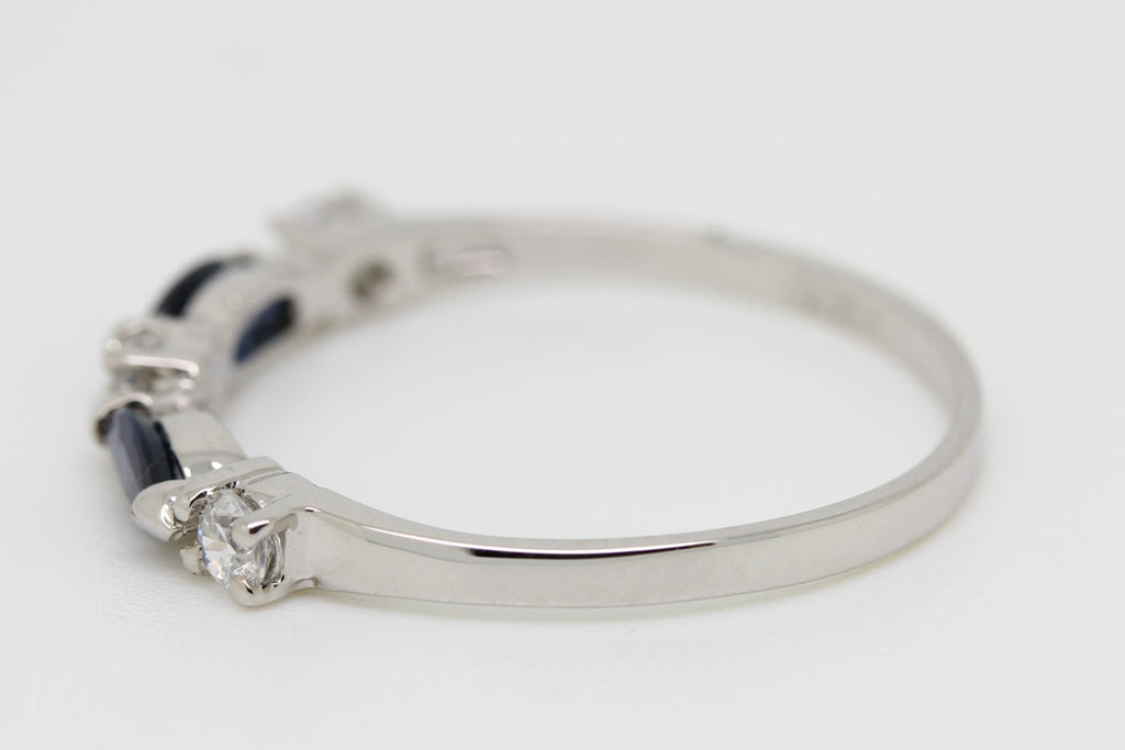 Natural Blue Sapphire and White sapphire Solid Sterling silver ring