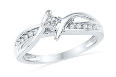 10KT White Gold Princess and Round Diamond Bypass Promise Ring (1/5 CTTW)