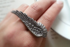 Antique Silver Feather Angel Wing Ring