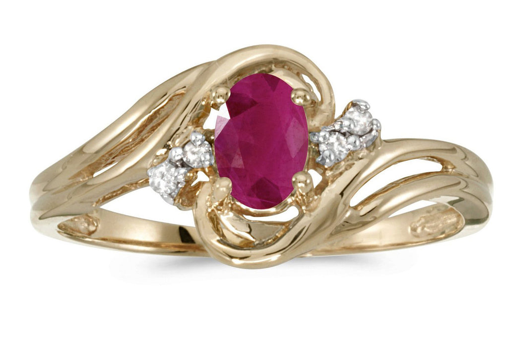 14k Yellow Gold Oval Ruby And Diamond Ring