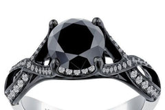 White Diamond Black Silver Ring