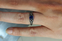 Sapphire Engagement Ring 14k Black Gold With Diamonds