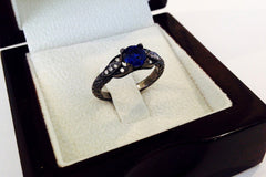 Sapphire Engagement Ring 14k Black Gold With Diamonds