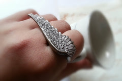 Antique Silver Feather Angel Wing Ring