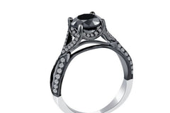 White Diamond Black Silver Ring