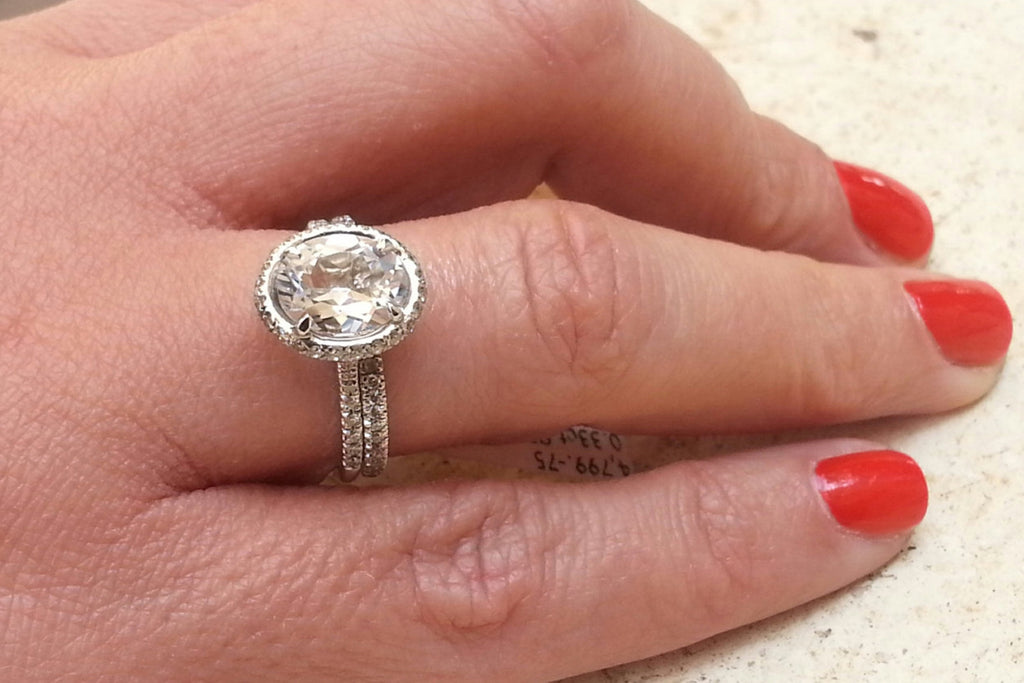 14K rose gold and white topaz engagement ring