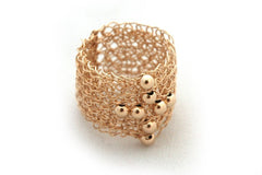 Crochet gold wire band ring with plus symbol