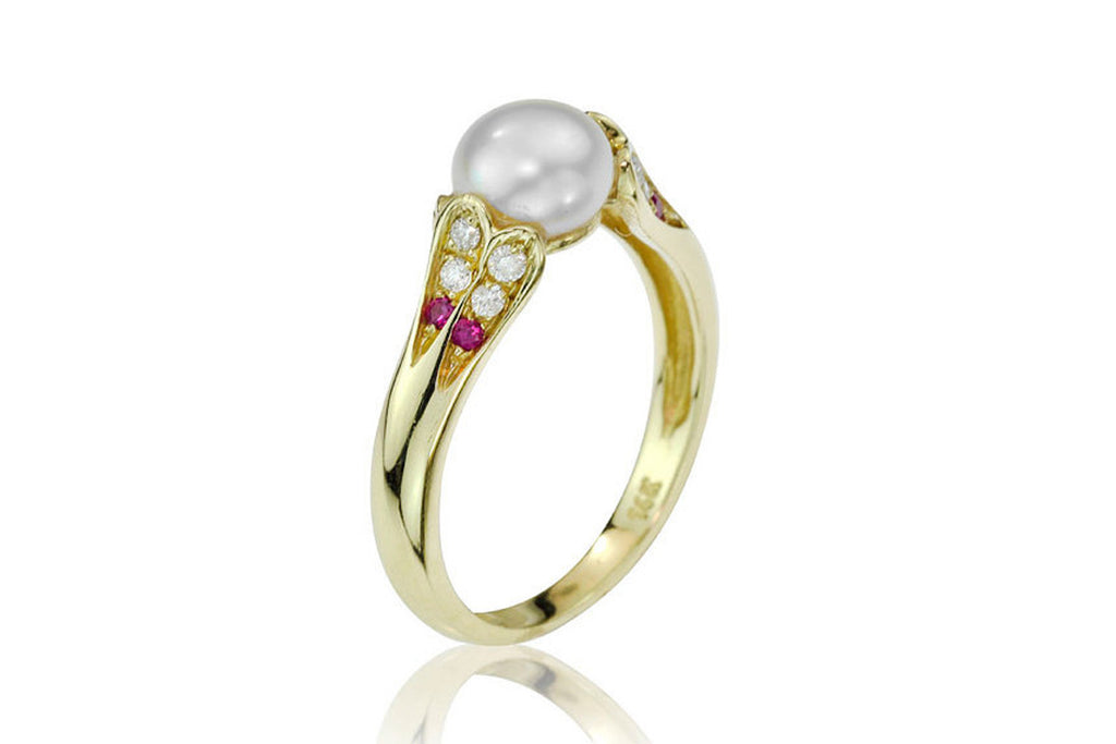 Antique Style Pearl 14K Gold Engagement Ring