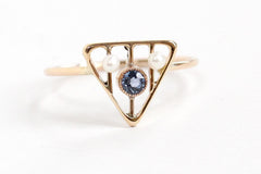 Antique Edwardian 10k Yellow Gold Genuine Sapphire & Seed Pearl Ring
