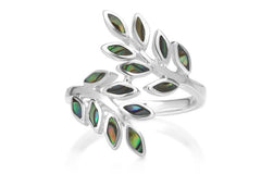 925 Sterling Silver Natural Green Abalone Shell Ivy Leaf Vine Design Ring, 23 mm