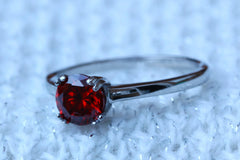 Genuine garnet 1ct solitaire ring in titanium or white gold