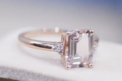 Emerald Cut 7x9mm Morganite Ring 14K Rose Gold Ring