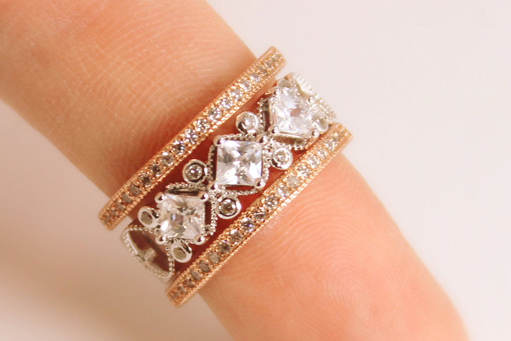 Goldfilled diamond zirconia triple stacked band