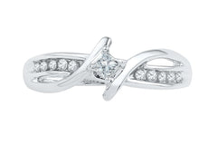 10KT White Gold Princess and Round Diamond Bypass Promise Ring (1/5 CTTW)