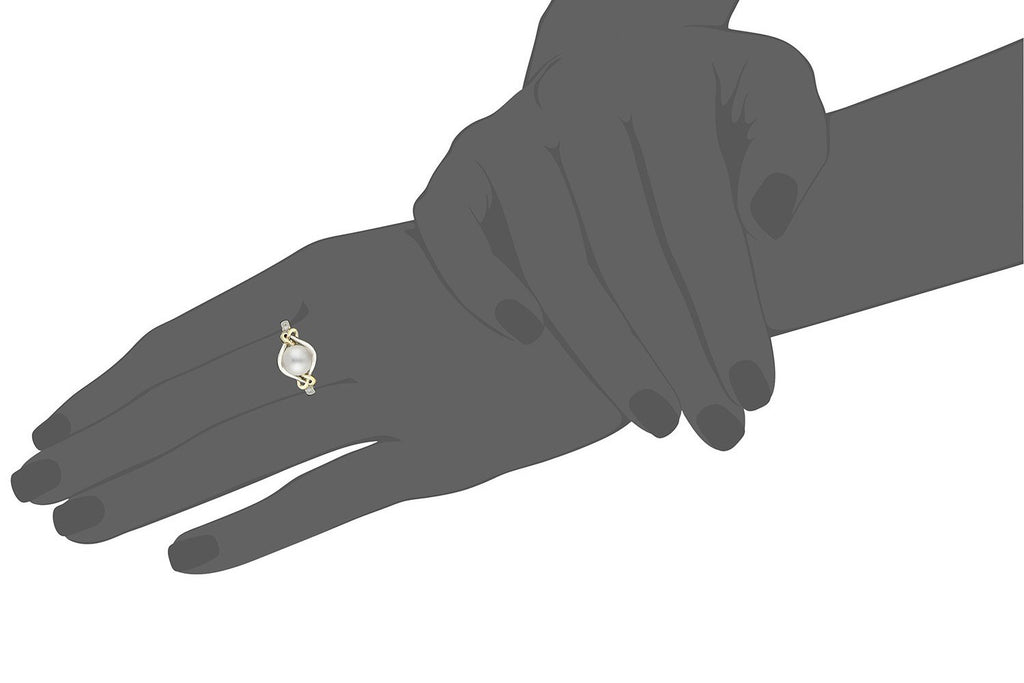 Love Knot Sterling Silver and 14k Yellow Gold 8mm Freshwater Cultured Pearl and Diamond Ring