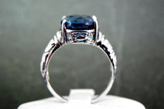 12x10mm 6 carat London Blue Topaz set in an Antique styled Sterling Silver Ring