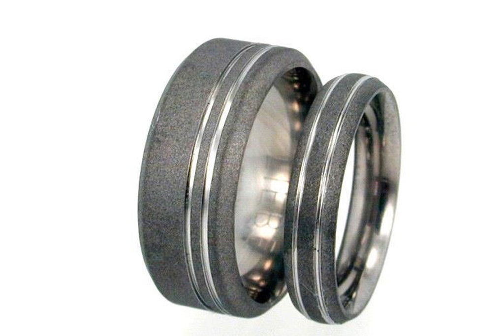 Sandblasted Titanium Ring Set