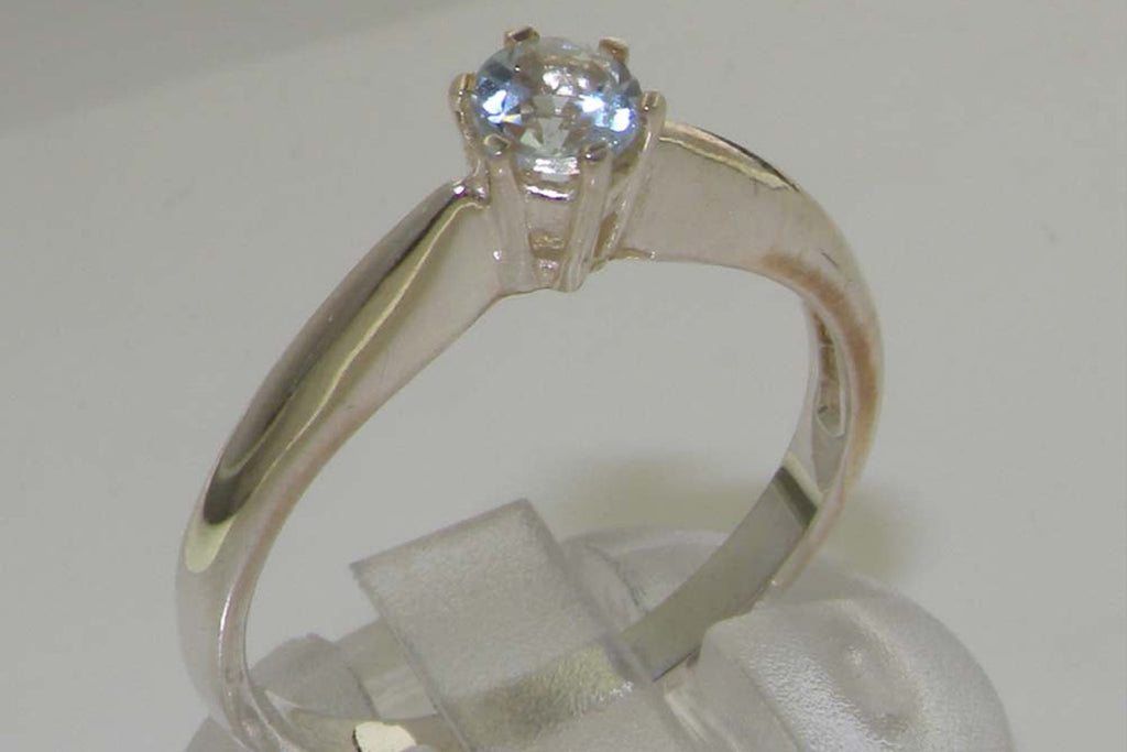 Contemporary natural aquamarine solid English 925 sterling silver promise solitaire ring