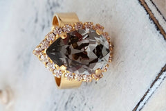 Smokey grey adjustable gemstone ring