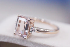 Emerald Cut 7x9mm Morganite Ring 14K Rose Gold Ring