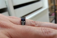 Sapphire Engagement Ring 14k Black Gold With Diamonds