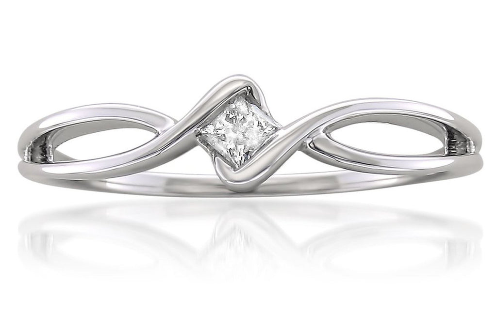 10k White Gold Princess-cut Diamond Promise Ring (1/10 cttw, H-I, I1-I2)