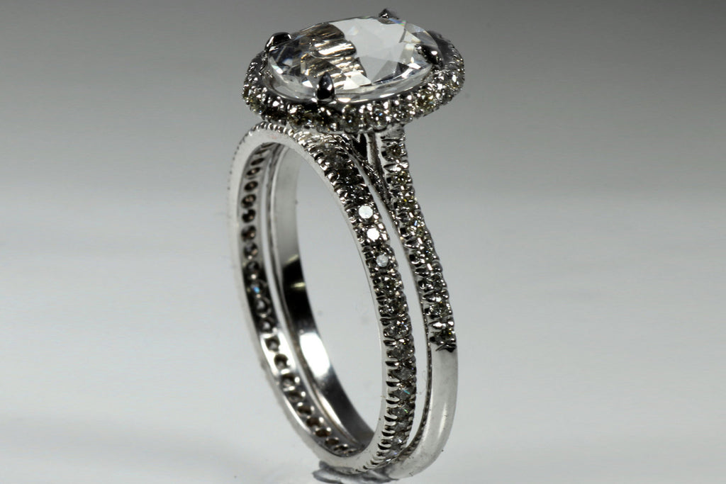 14K rose gold and white topaz engagement ring