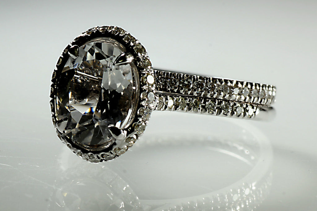 14K rose gold and white topaz engagement ring