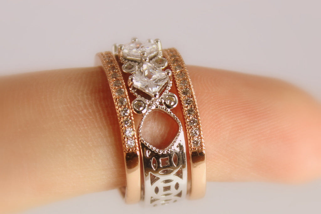 Goldfilled diamond zirconia triple stacked band