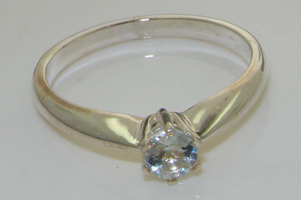 Contemporary natural aquamarine solid English 925 sterling silver promise solitaire ring
