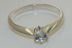 Contemporary natural aquamarine solid English 925 sterling silver promise solitaire ring