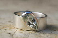 Green amethyst silver ring