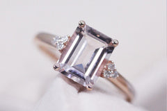 Emerald Cut 7x9mm Morganite Ring 14K Rose Gold Ring