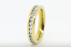 3.5mm full eternity stacking ring in 18ct yellow gold filled with stunning white Sapphire gemstones