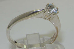 Contemporary natural aquamarine solid English 925 sterling silver promise solitaire ring