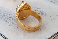Smokey grey adjustable gemstone ring