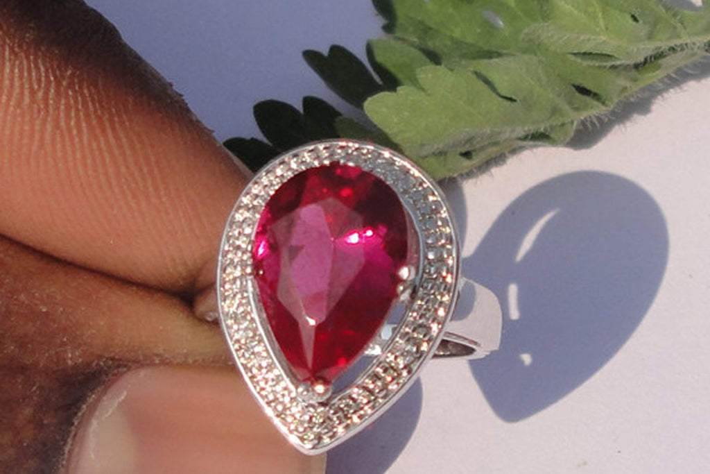 Ruby / White Topaz Gemstone Ring