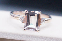 Emerald Cut 7x9mm Morganite Ring 14K Rose Gold Ring