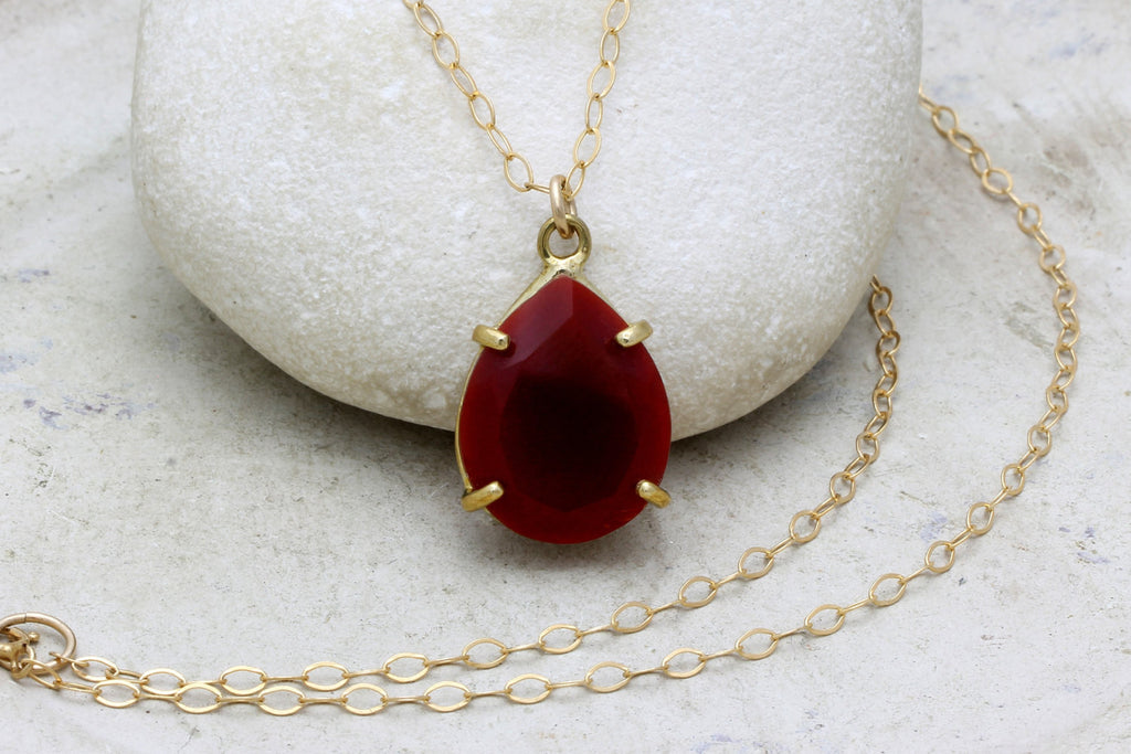 Teardrop red onyx necklace