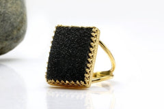 Rectangular black druzy ring
