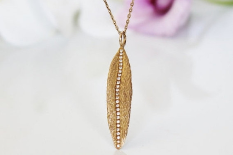14k gold diamond feather necklace