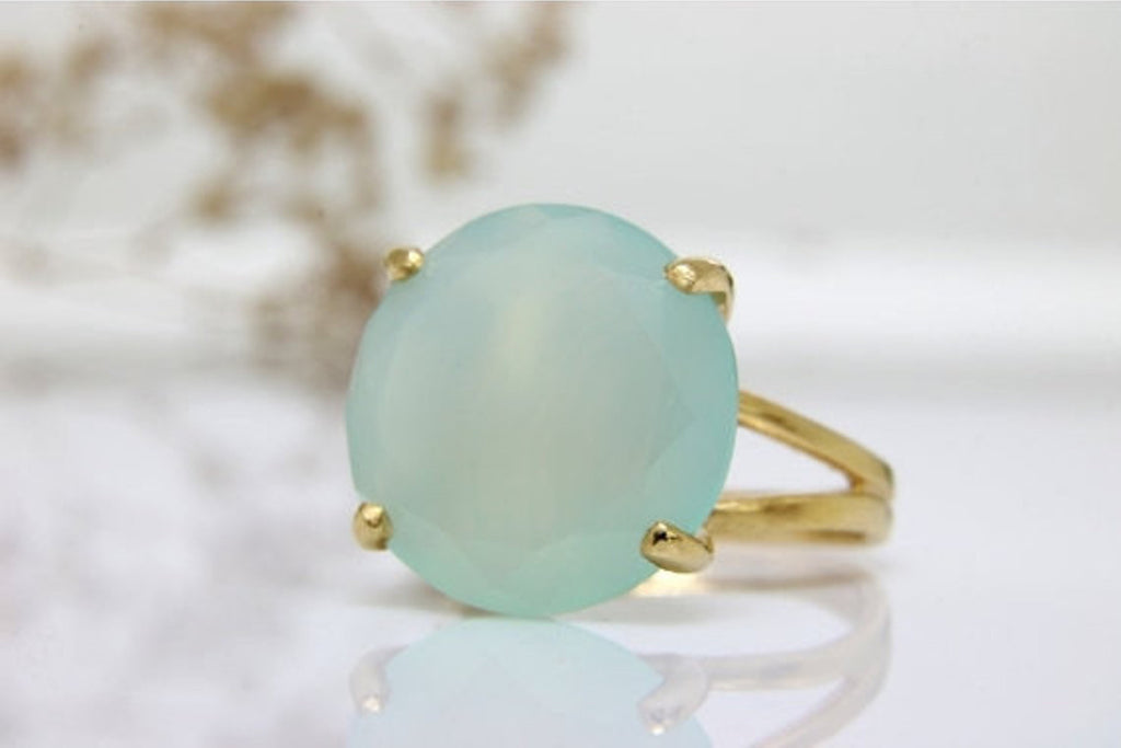 Round Aqua Chalcedony Ring