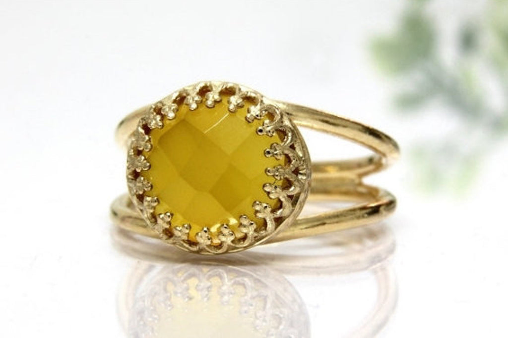 Yellow chalcedony stone ring