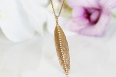 14k gold diamond feather necklace