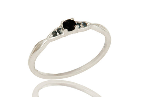 Black Onyx And Blue Topaz London Gemstone Sterling Silver Stacking Ring