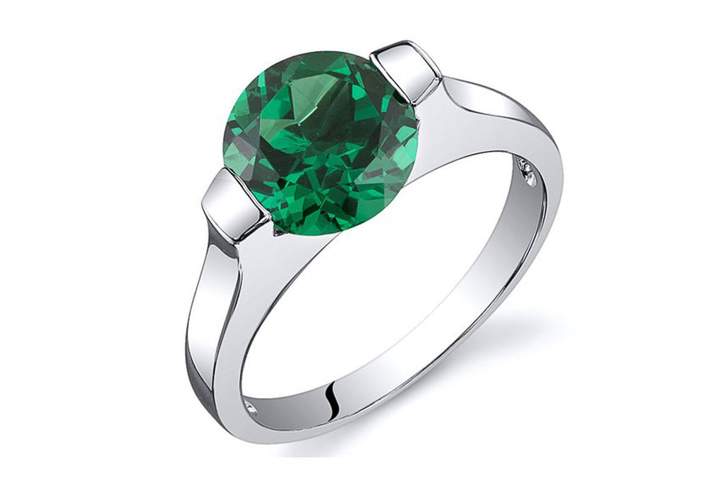 Bezel Set 1.75 carats Simulated Emerald Engagement Ring in Sterling Silver Rhodium Nickel Finish